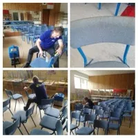 Čistenie stoličiek v sále